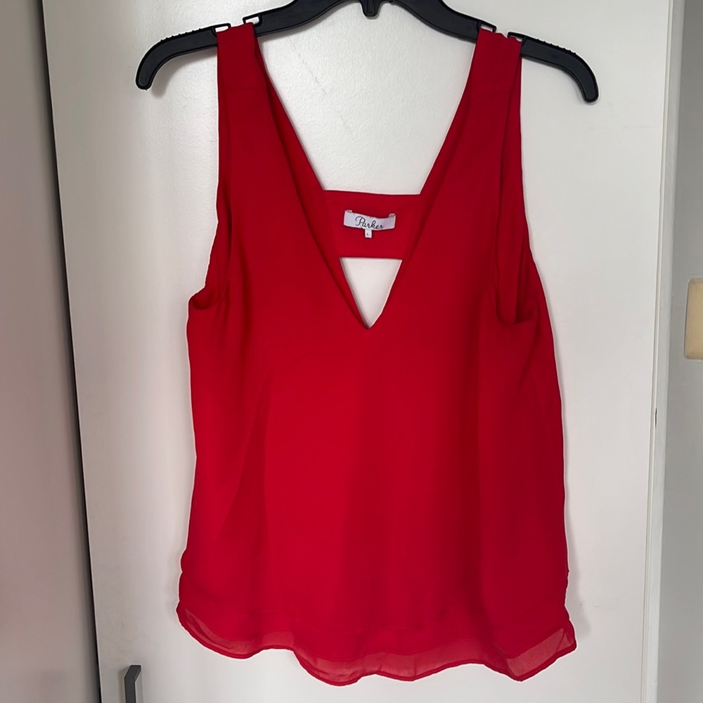 Parker v neck red silk top